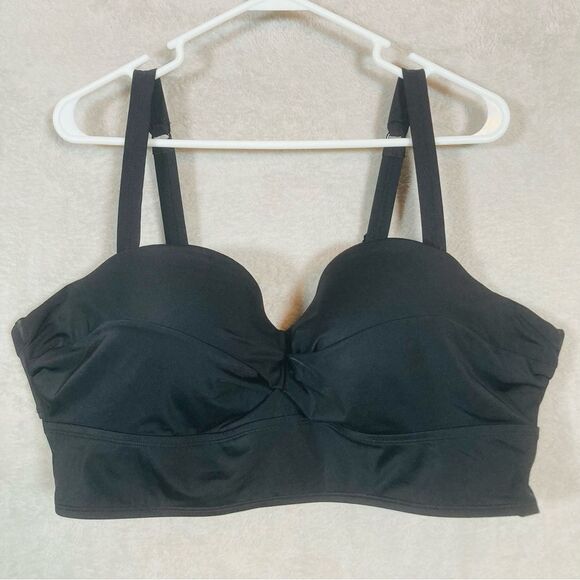 Torrid Swim Underwire Twist Front Bikini Top Lightly Lined Size 4F 4X 26 Black - Picture 4 of 10